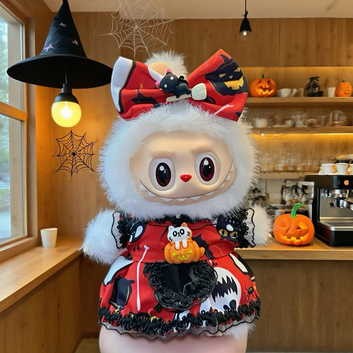 【Senza bambola】 Vestiti per bambole di peluche Abiti a tema festa di Halloween per Labubu Abiti di Halloween Abito da zucca Set Vestiti Regali
