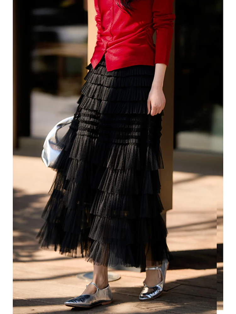 

Юбка Ele Fairy Heavy Work Me Gossamer Легкая дрейфующая тысяча слоев юбка для снежного торта с высокой талией из полиэфирного волокна