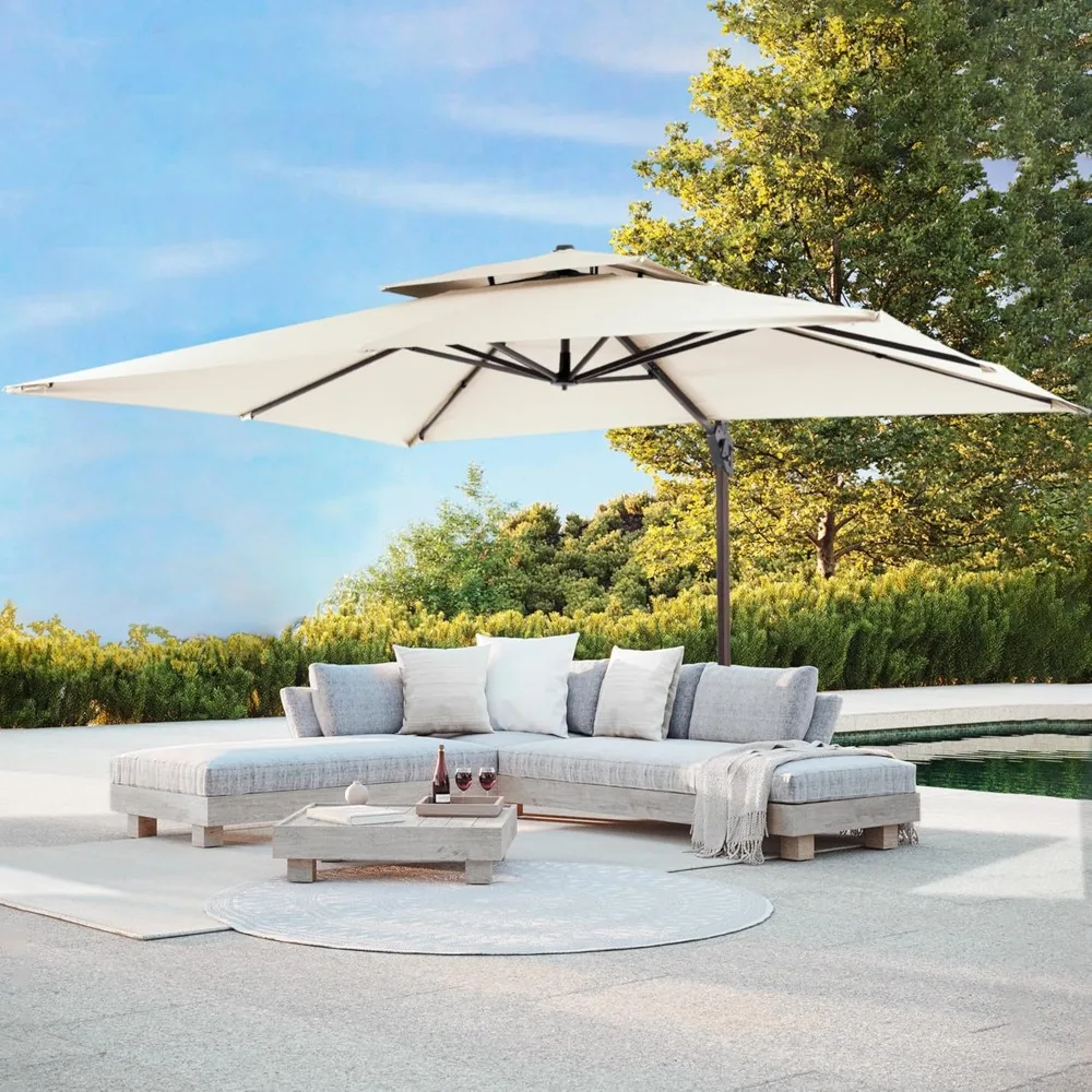 

10 X 13 FT Cantilever Patio Umbrella, with Base Included Heavy Duty Rectangle Offset Outdoor Large Double Top
