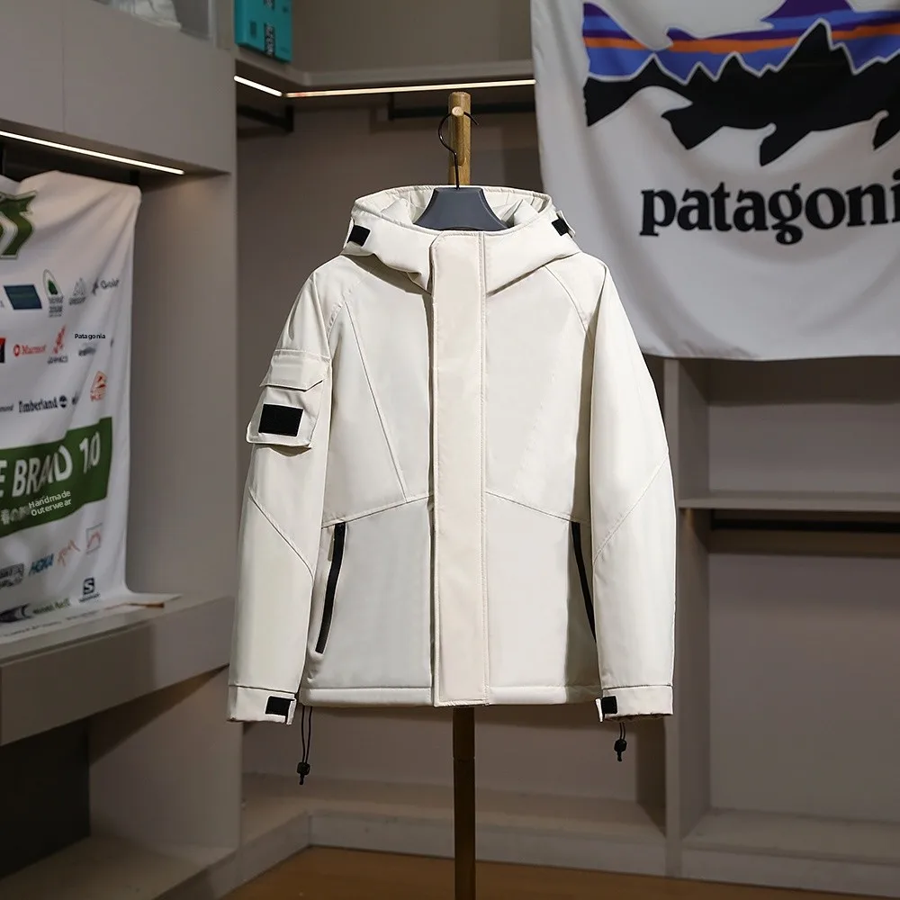 

Men's Outdoor Windproof Waterproof Warm Hooded down Jacket 90 White Duck down Polyester Fiber Long Sleeve Loose Fit Zipper