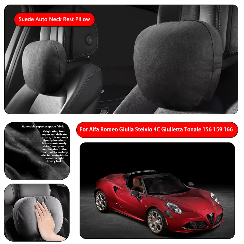 For Alfa Romeo Premium Faux Suede Neck Pillow car seat pillow car neck pillow Suede Fabric Car Headrest interior