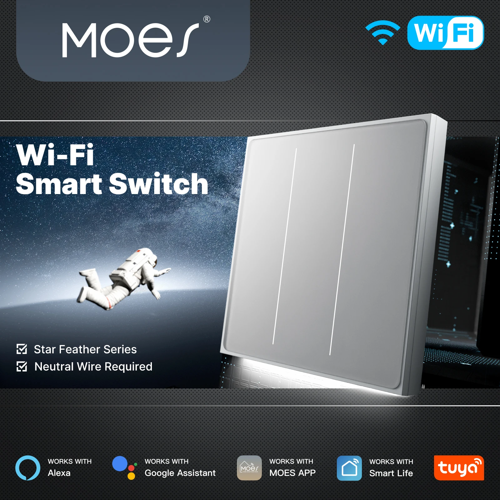 MOES Tuya WiFi Smart Star Feather Switch EU Air Touch With Neutral Light Scene 2in1 APP Remote Control Support Alexa Google Home