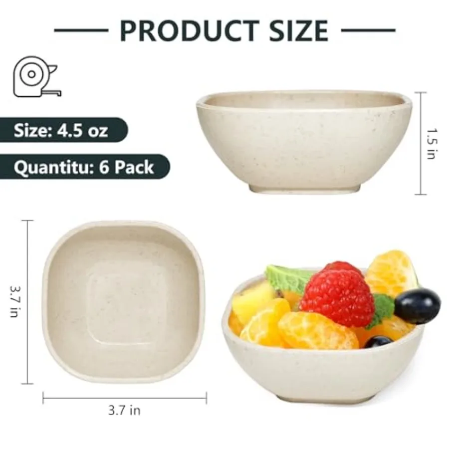6 Pack Small Plastic Bowls 4.5 OZ Unbreakable Wheat Straw Dipping Bowls plastic ramekins, Assorted Colors Dipping Sauce Cups, d