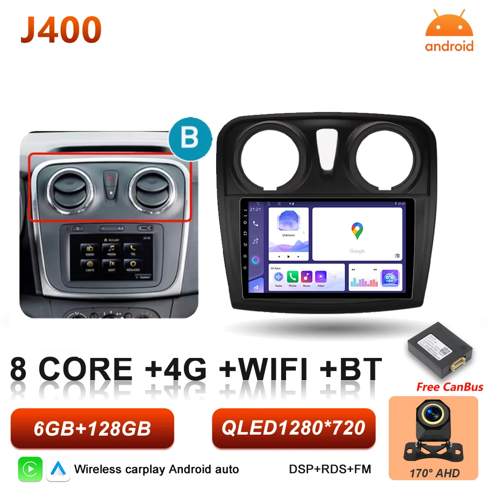 Android 16 Auto Autoradio voor Renault Logan Sandero 2 2012 - 2019 Draadloze Carplay Multimedia Speler GPS Navigatie DSP 5G Wifi