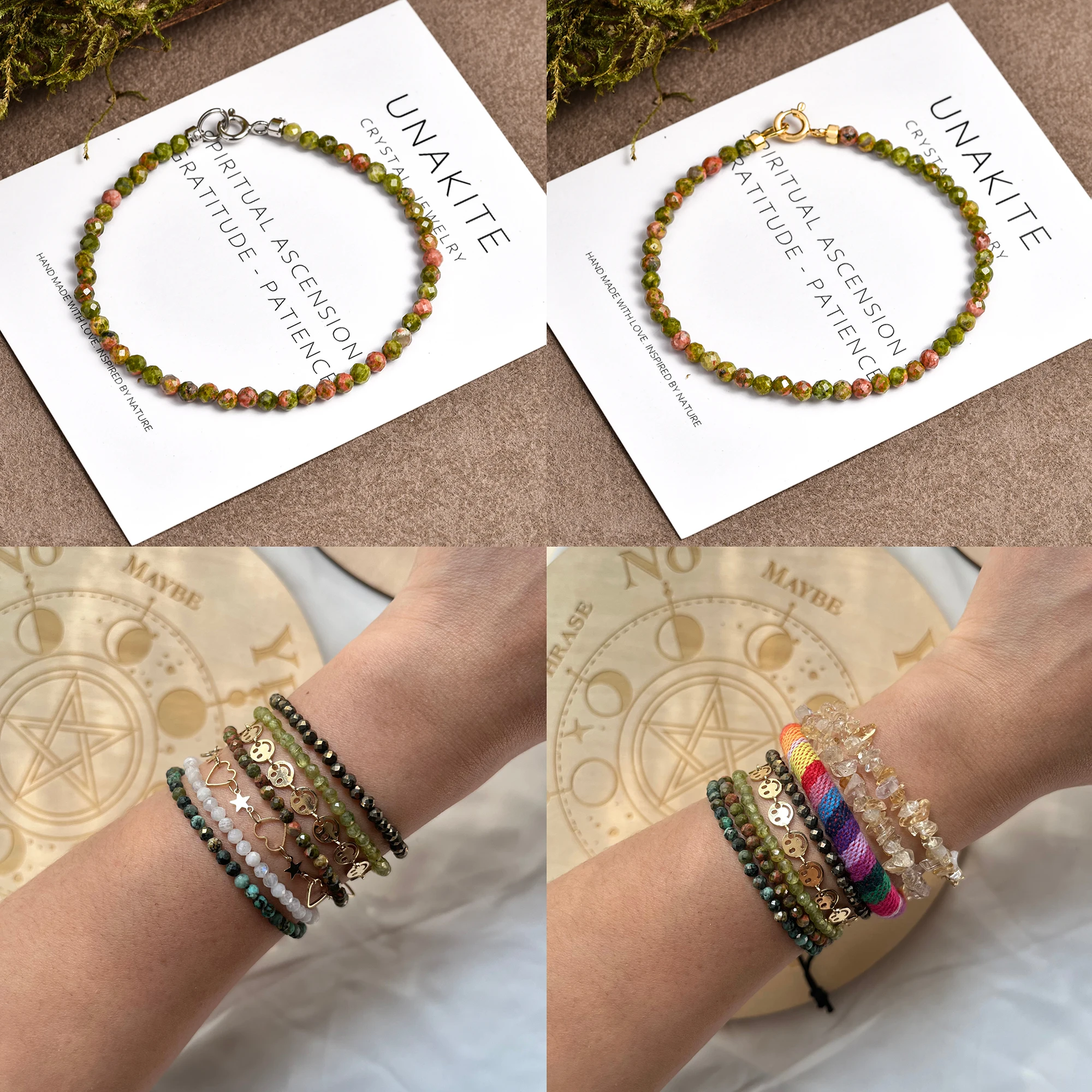 سوار Unakite الطبيعي! الأوجه الخرز المرقط الأخضر لذيذ مجوهرات للجنسين للنساء الرجال حجر قابل للتعديل شحن مجاني #1