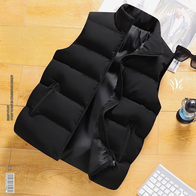 

Men's down Cotton Vest Thiened Autumn Winter New Sle Faionable Outerwear Zipper Closure Stand Fit Polyester Fiber