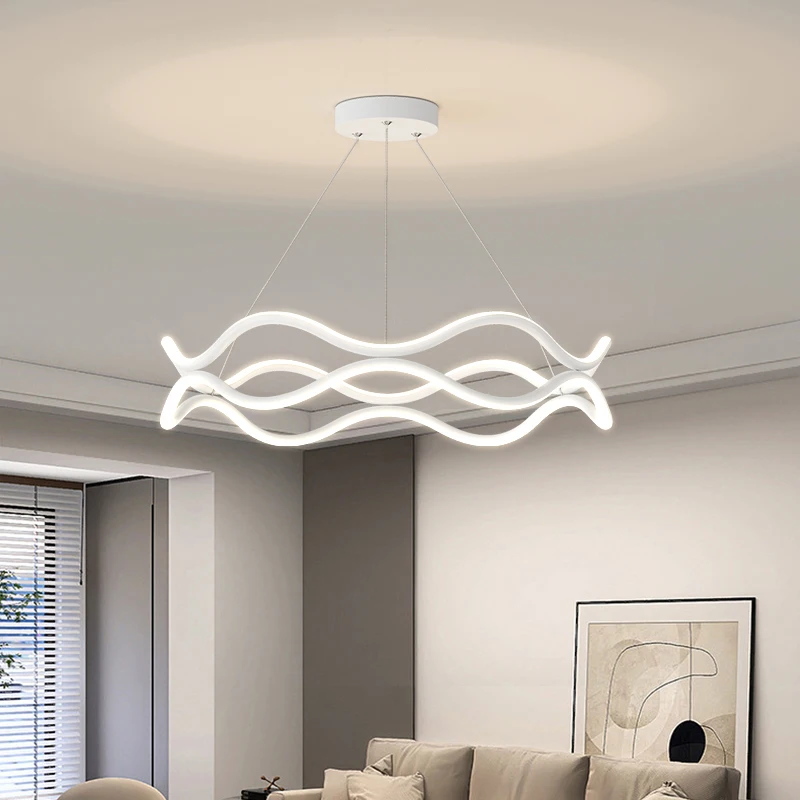 

Minimalist Living Room Pendant Lights Modern Atmosphere Nordic Designer Wave Line Hall Main Light Bedroom Dining Room Chandelier