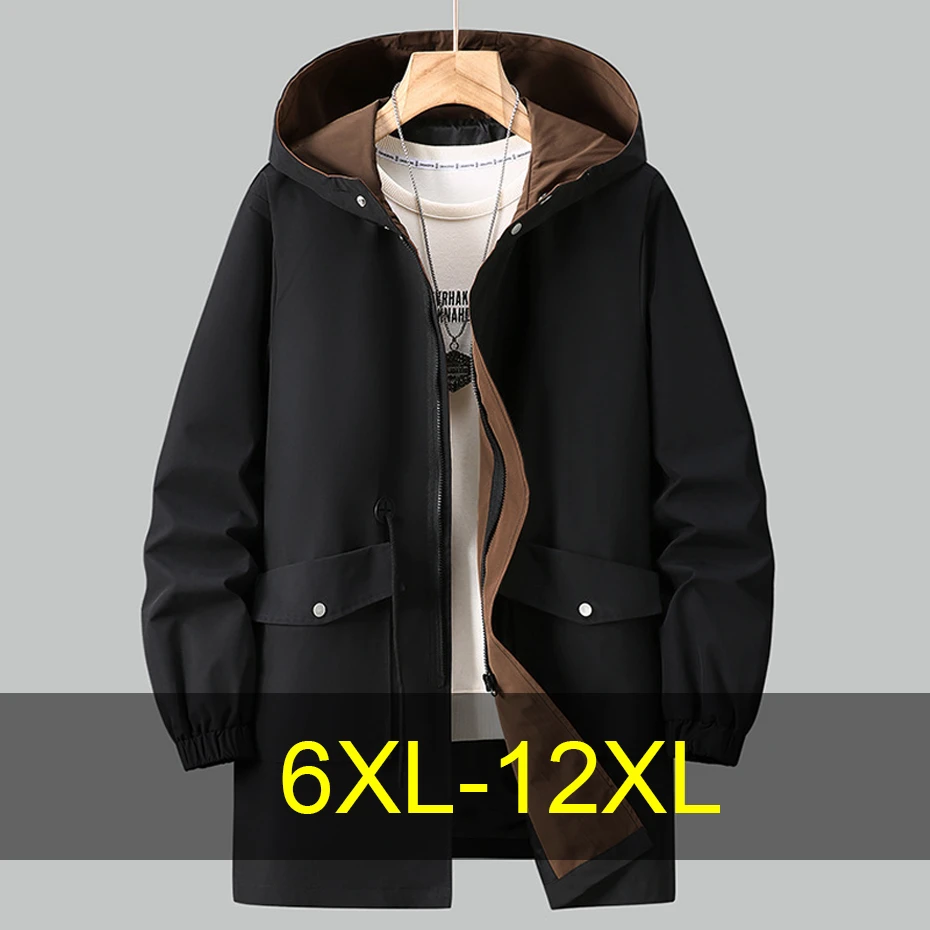 

Long Jackets Men 12XL Plus Size Windbreaker Jacket Coat Fashion Casual Solid Color Jacket Spring Autumn Outerwear Male Big Size