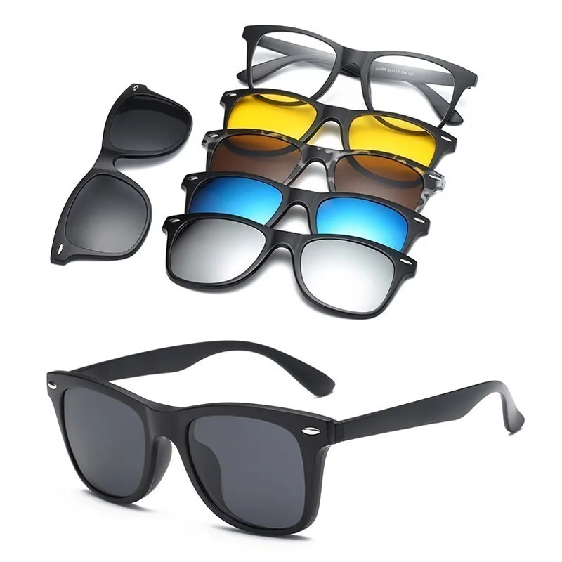 6 In 1 Custom Men Women Polarization Optical Magnetic Sunglasses Clip Magnet Clip on Sunglasses Clip on Sun Glasses TR90
