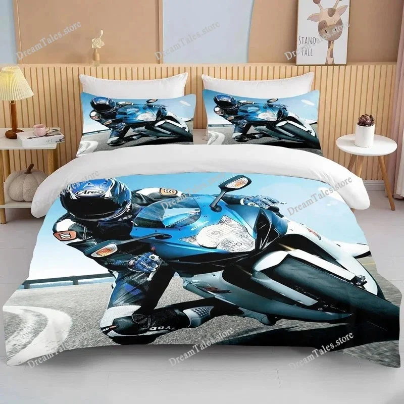 3D  Motorcycle Bedding Set Print Cars Duvet Cover with Pillowcase Motocross Bedspread Boys Kids Bed Set King Size Home Textiles