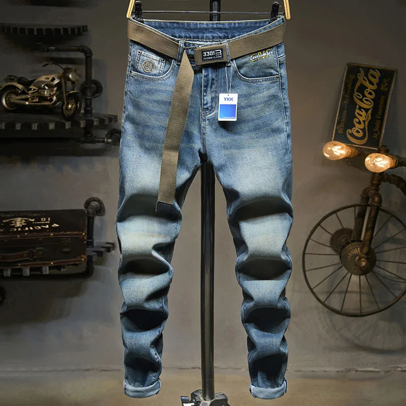 

Newly Designer Fashion Men Jeans Retro BLUE Elastic Slim Fit Ripped Jeans Men Stretch Trousers Vintage Denim Pants Hombre