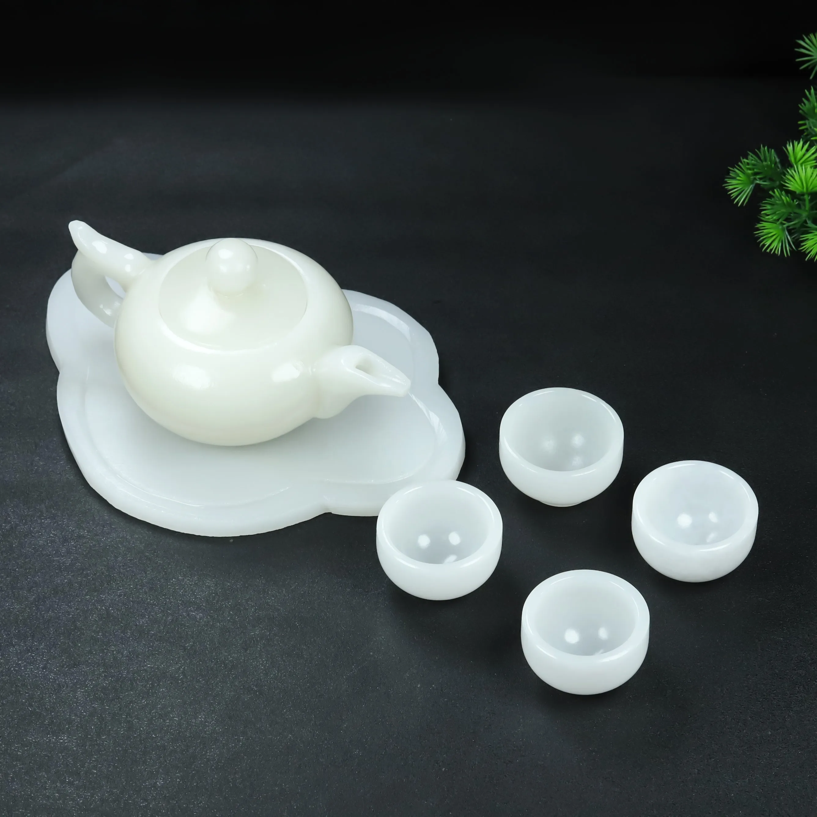 Exquisite Chinese Natural Afghanistan white jade teapot and small cups