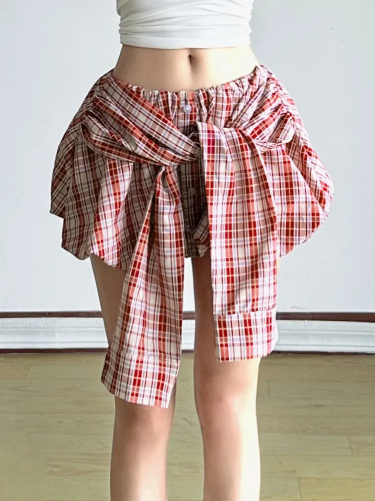 

Женская красная мини-юбка в клетку, винтажная юбка А-силуэта, в стиле Харадзюку, корейский стиль, Y2K, гьяру, на шнуровке, микро-юбка, одежда 2000-х, лето 2026