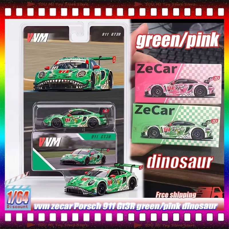 

1:64 American Version Card Vvm Zecar 911 Gt3r Green/Pink Dinosaur Simulation Alloy Miniature Die-Cast Models Collection Toy Gift