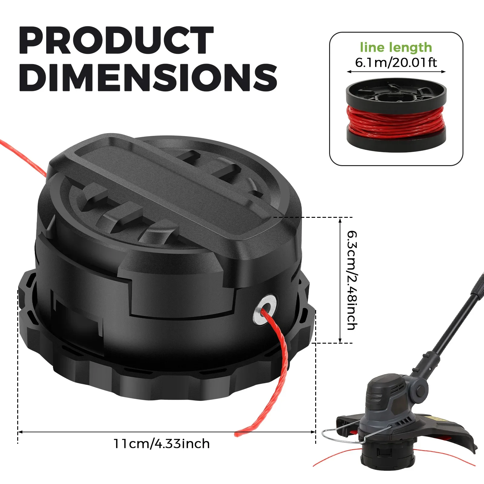 DWO1DT995 Trimmer Head Replacement for DW DCST922P1 DCST922B DCST972X1 Weed Eater with 0.08 Inch 20ft Twisted Line Spool Kit