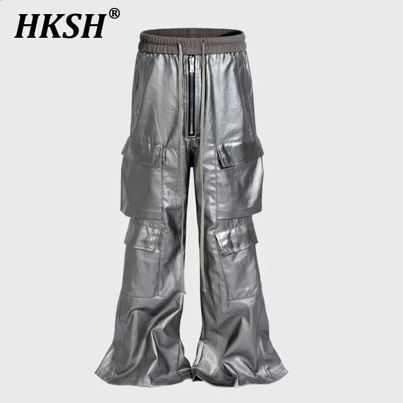 HKSH Autumn Winter Men's Tide Dark RO Style Coated Safari Style Cargo Pants Women Leather Smooth Casual Chic High Street HK3471