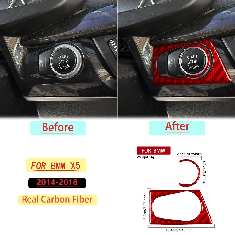 For BMW X5 2014–2018 Car Push-Button Start Panel Trim Red Real Soft Carbon Fiber Interior Car Accessories Decoration Stickers