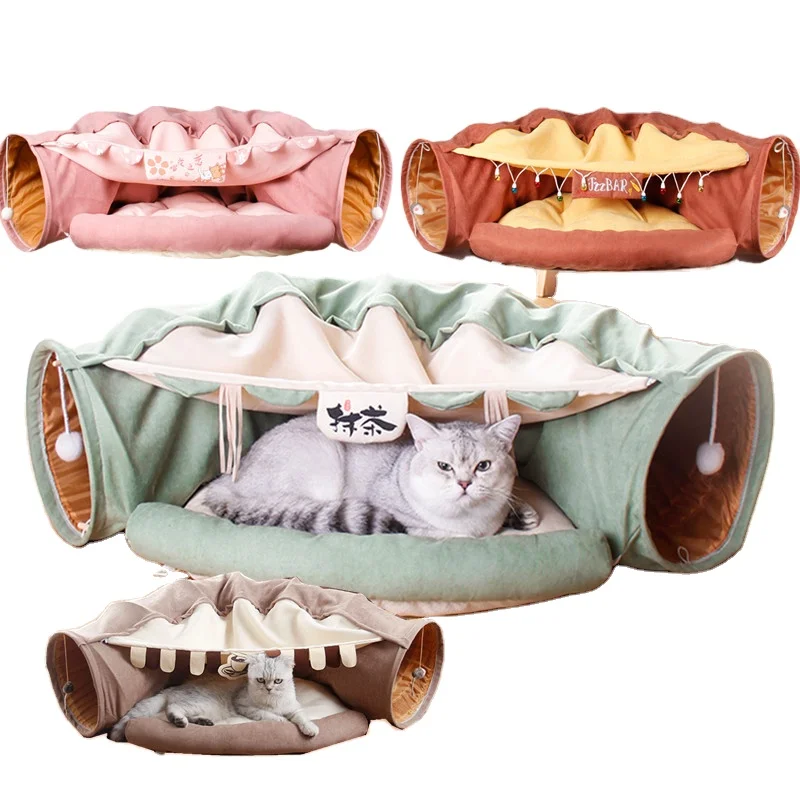 Pet Products Collapsible Cat Tunnels Four Seasons Rolling Ground Toy Cat Bed folding shell Nest