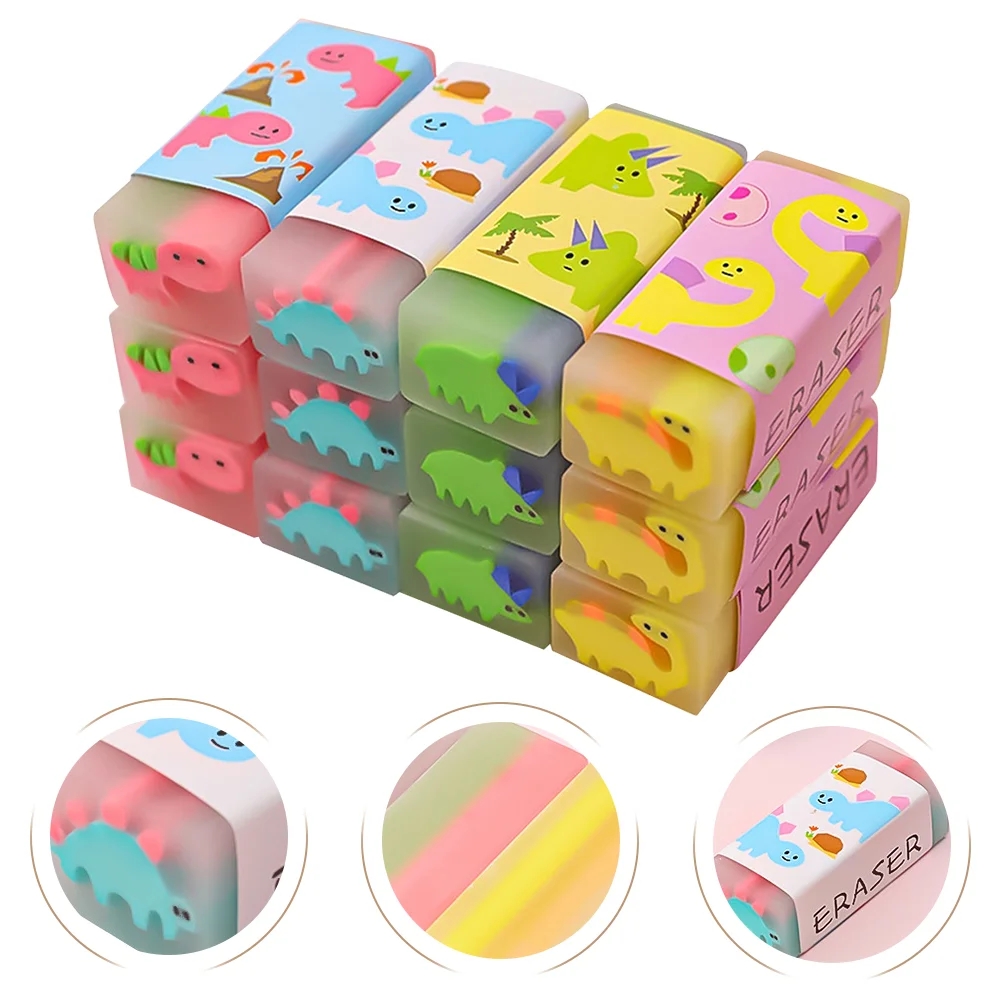 12 Pcs Dinosaur Eraser Children Pencil Erasers Kawaii Prize Gifts Animal for Kids Toys Pvc Cartoon Dinosaurs Designed Adorable