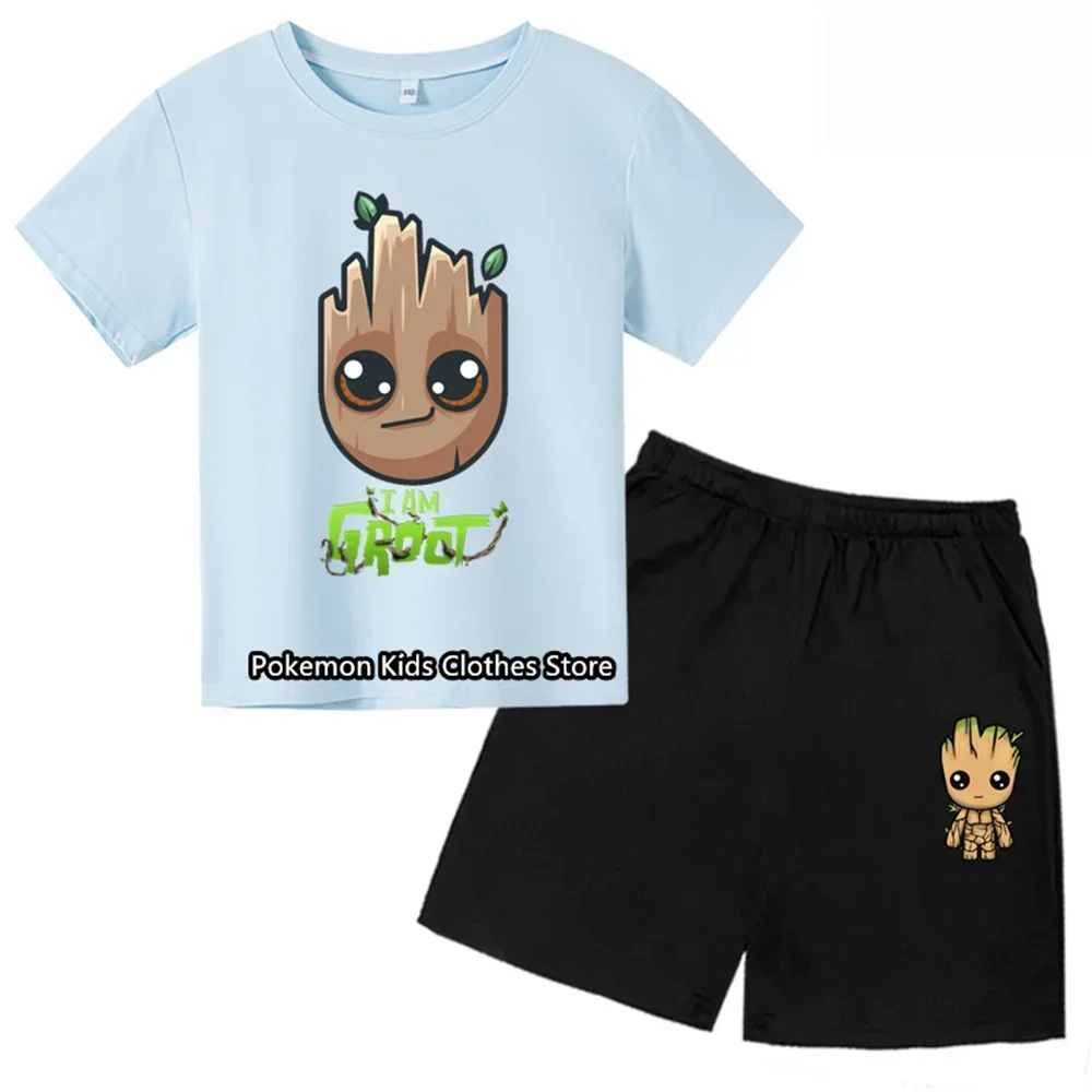 Cartoon Groot Tshirt Kids Clothes New Sonic Tshirt Set Children's Handsome Quick Dry Top Girl Boys 3-14 Years Old T-shirt Suit