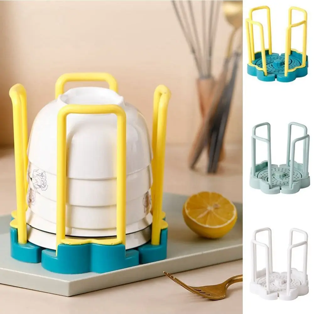 Single Tier Rotating Bowl Drain Rack Plastic Space-Saving Dish Display Stand Draining Tableware Drainer Rack Countertop