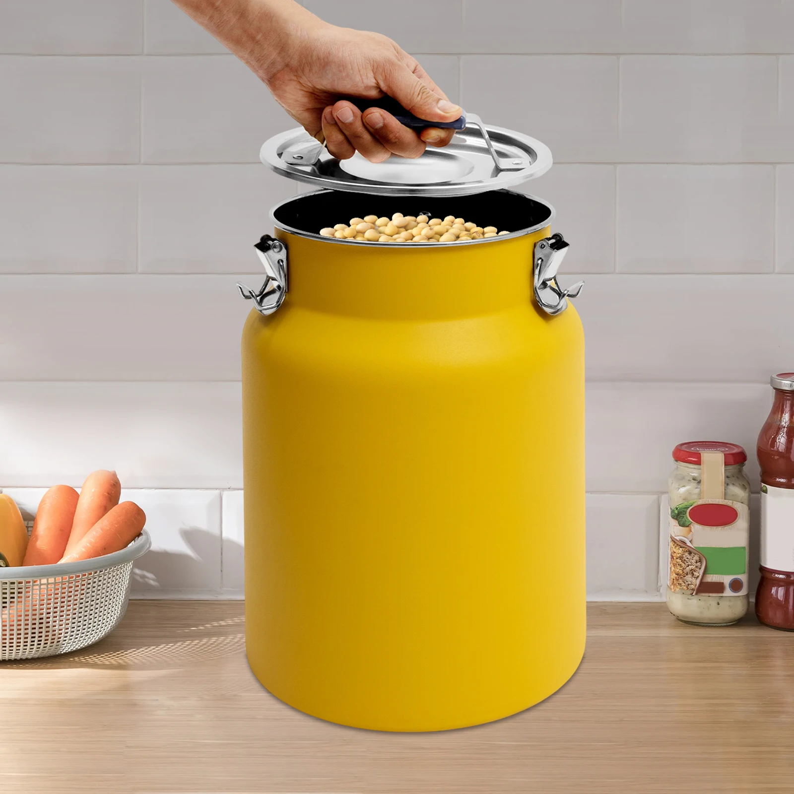 Large 3.17 Gallon Stainless Steel Rice Storage Container with Secure Buckles and Easy Handle, Ideal for Grains, Oil, and Milk