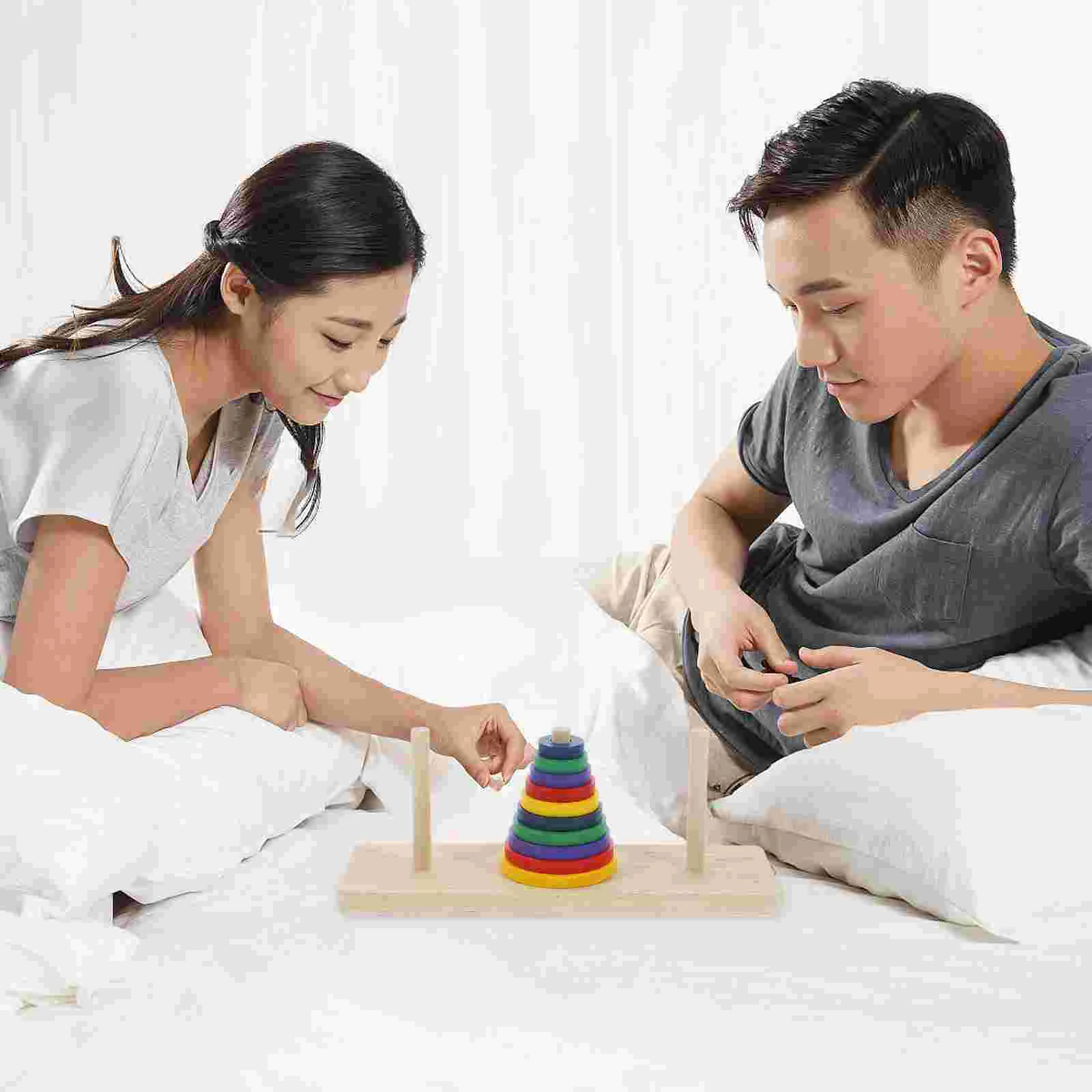 Colorful Intellectual Toy Puzzle Board Game Wooden Hanoi of Tower Game Puzzle Toys for Adults Home DIY Party Playing