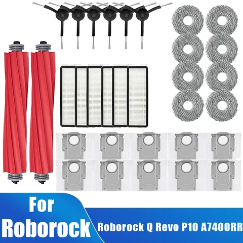 Części zamienne do odkurzacza Roborock Q Revo P10 A7400RR, szczotka główna, szczotka boczna, filtr HEPA, mopy, worki na kurz