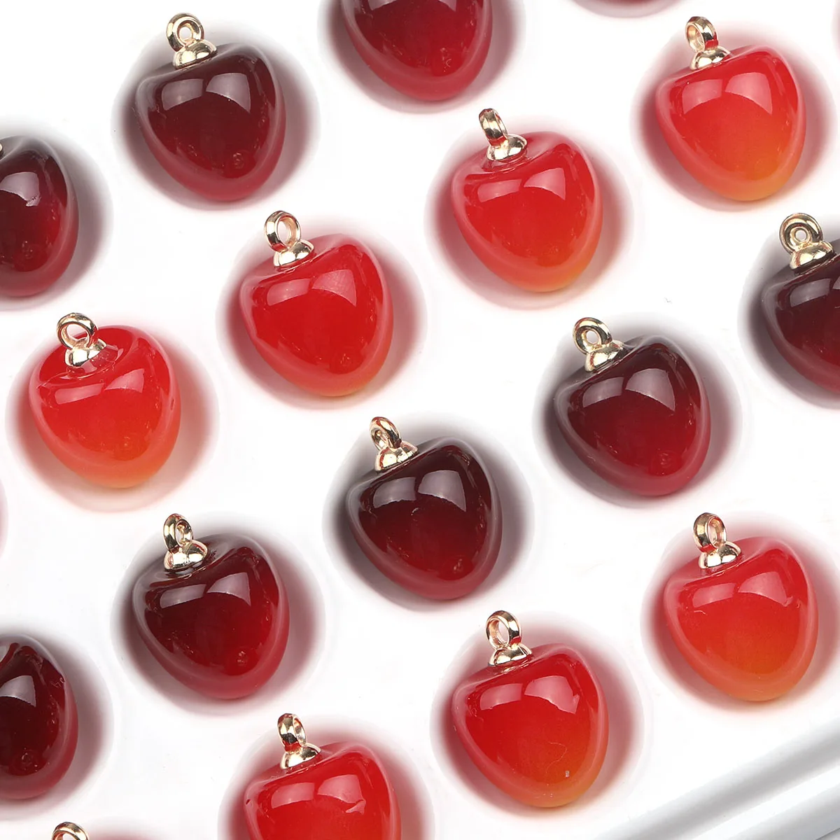 5/20 قطعة خرز قلادة أكريليك على شكل كرز ، قلادات الكرز الأحمر ثلاثية الأبعاد خرز أكريليك ، قلادات فاكهة أكريليك ، خرز فاكهة الفراولة #2