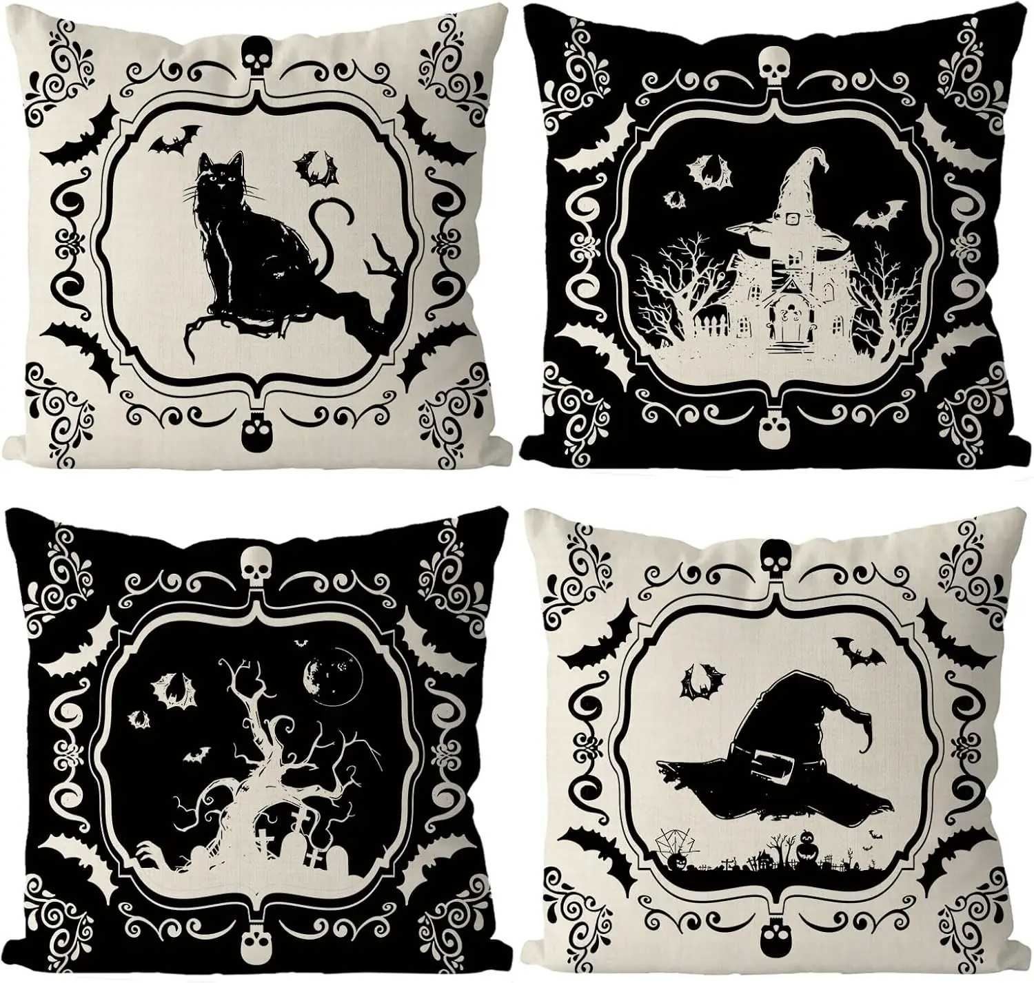 

Halloween Pillow Covers 18x18 Inch Set of 4 Vintage Gothic Mirror Throw Pillow Covers Medieval Dark Holiday Pillowcase Couch