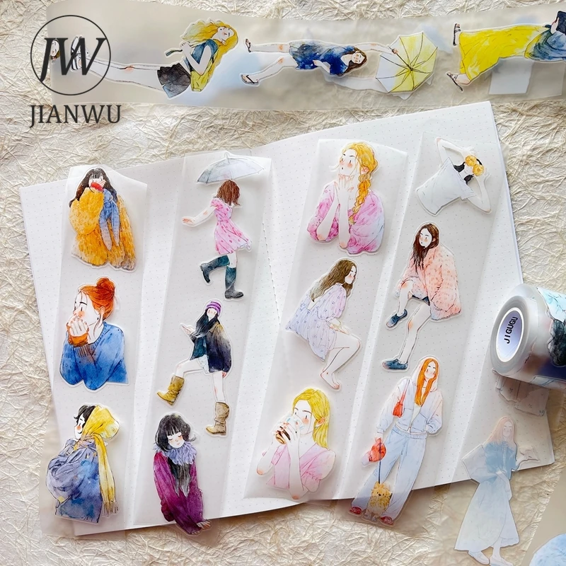 jianwu-50mm-10m-kawaii-girl-character-landscape-material-collage-scrapbooking-pet-tape-creative-diy-journal-stationery