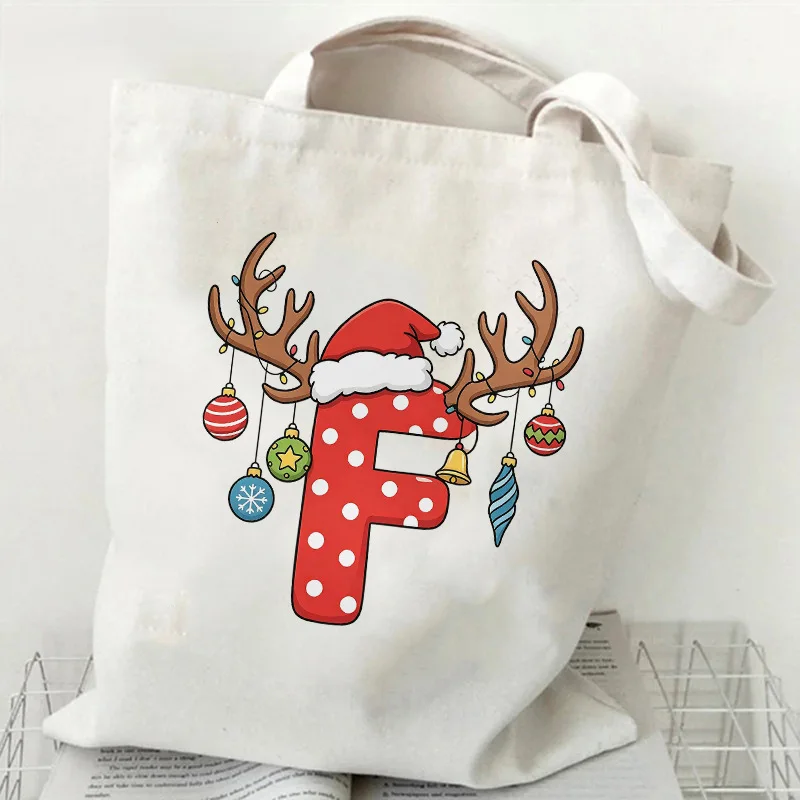 Christmas Letter Printed Shoulder Bag Big Women Designer Handbag Shopping Tote Casual Woman, New Year Christmas Gift for Family