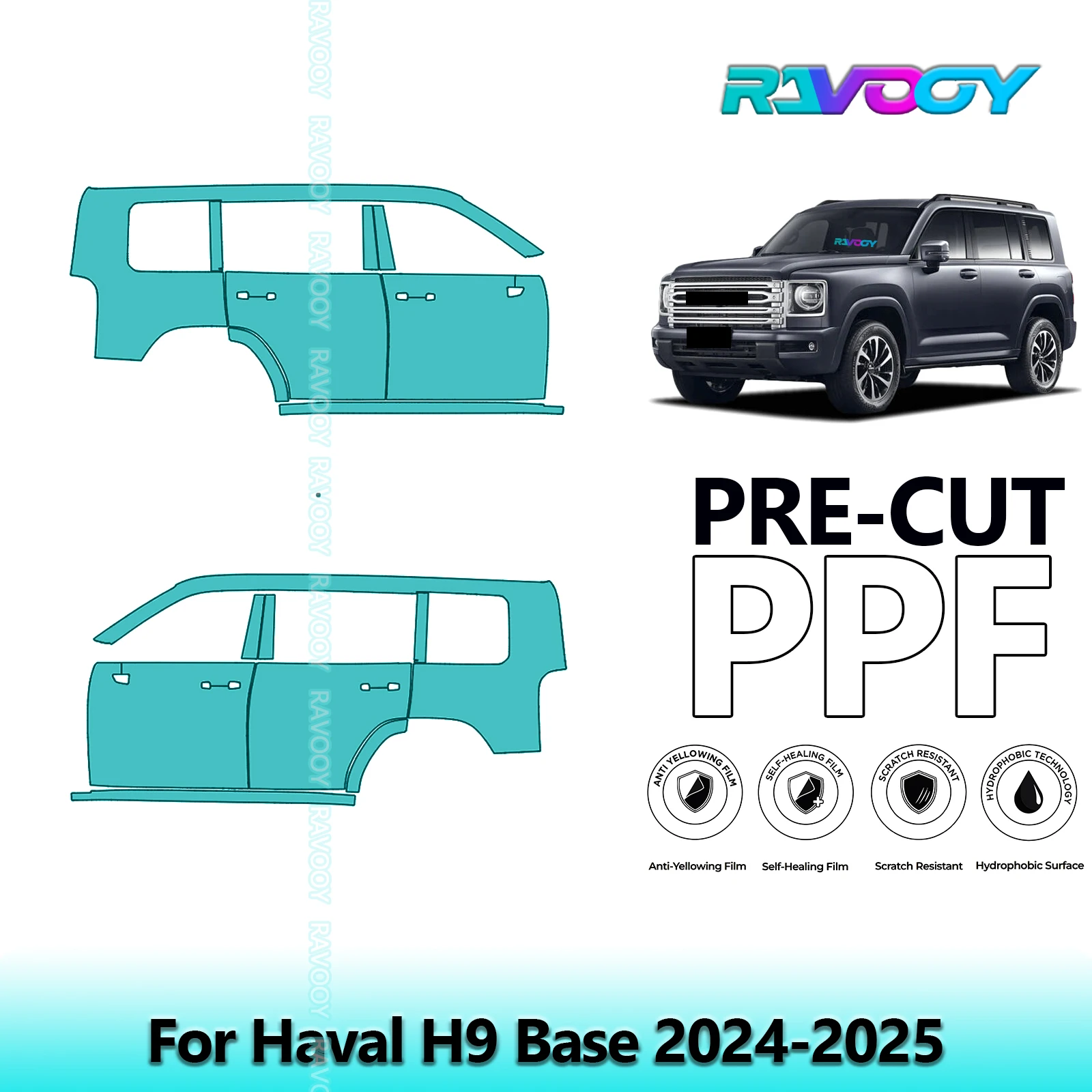 

For Haval H9 Base 2024-2025 8.5mil Clear Matte Pre-Cut PPF Door & A/B Pillar Kit TPU Paint Protection Film Set