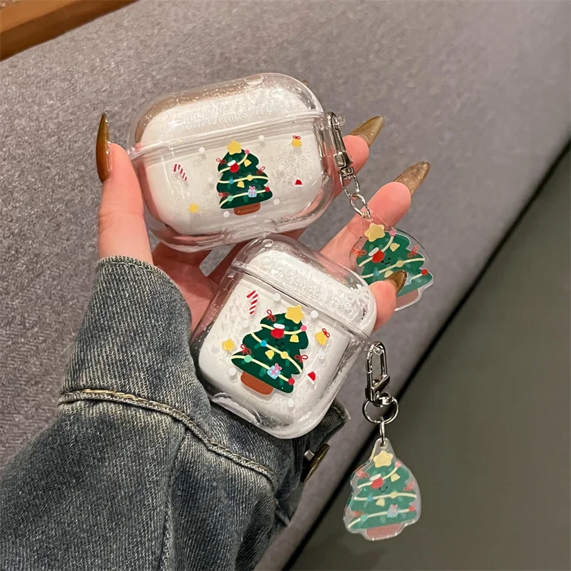 Christmas quicksand Earphone Case For Apple Airpods 4 Pro 2 3 Cover with Charm Snowman liquid Silicone Headphone Charging Cases