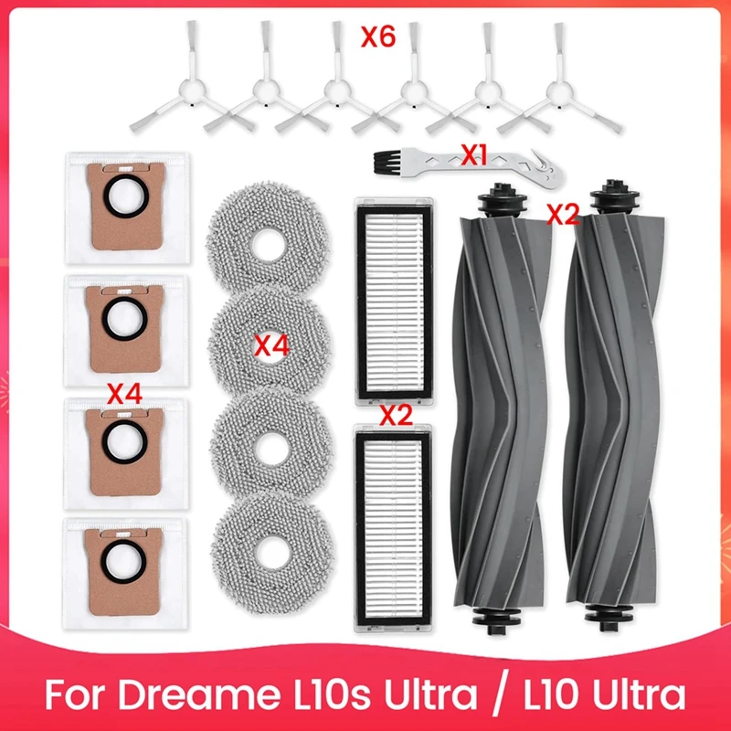 A26T-Replacement Parts Accessories Kit For Dreame L10s Ultra / L10 Ultra Robot Vacuum Main Side Brush Hepa Filter Mop Cloth