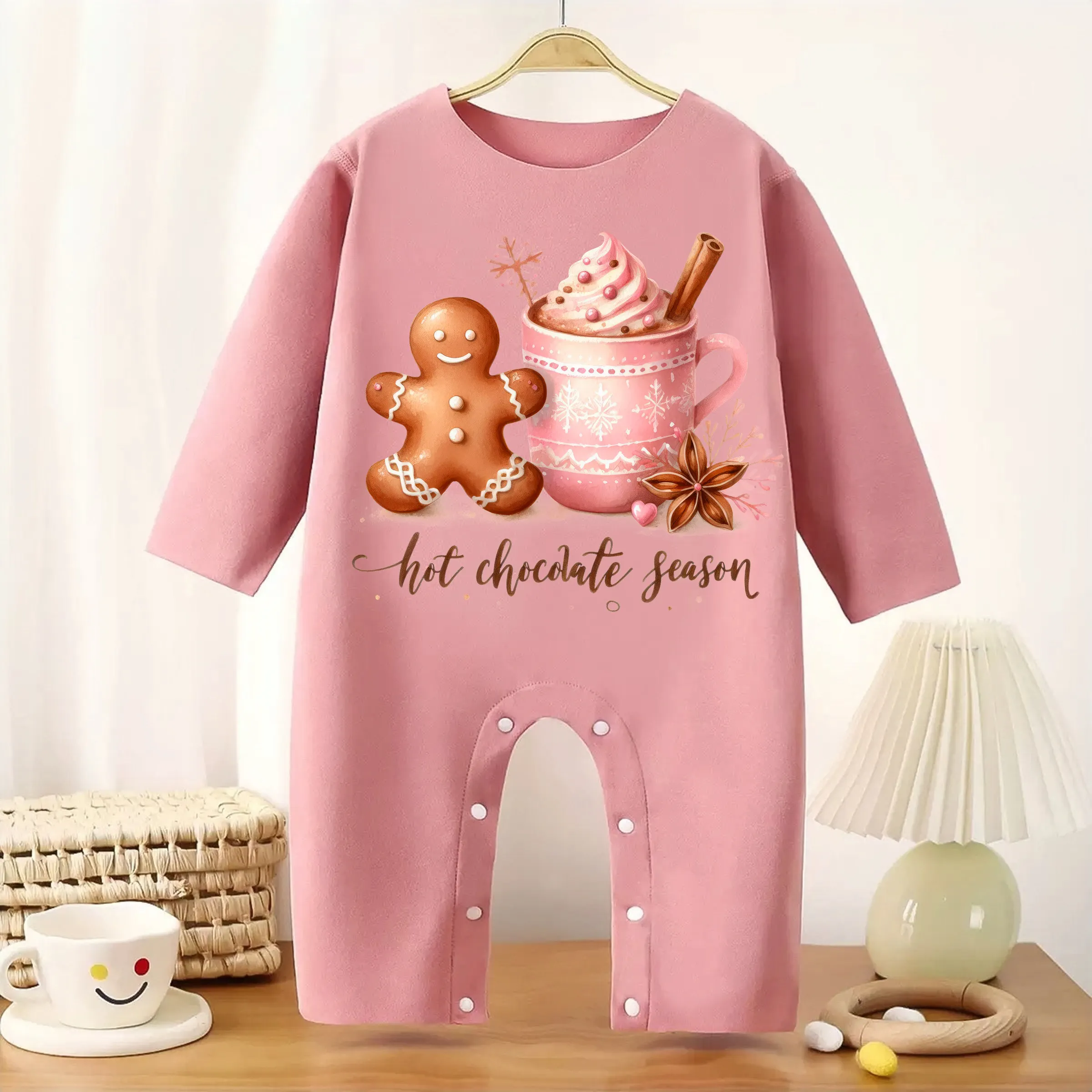 MINISO Merry Christmas Baby Thickened Jumpsuit Cute Santa Infant Longsleeve Creeper Keep Warm for Height 60-90CM Baby Cloth