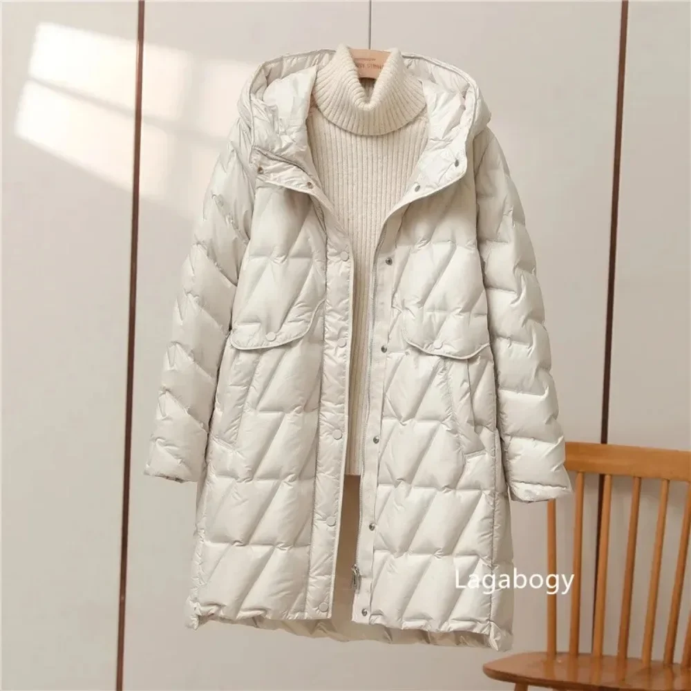 90% White Duck Down Jacket 2024 New Winter Women Fashion Loose Relaxed and Versatile Slim Hooded High Quality Women Puffer Coat