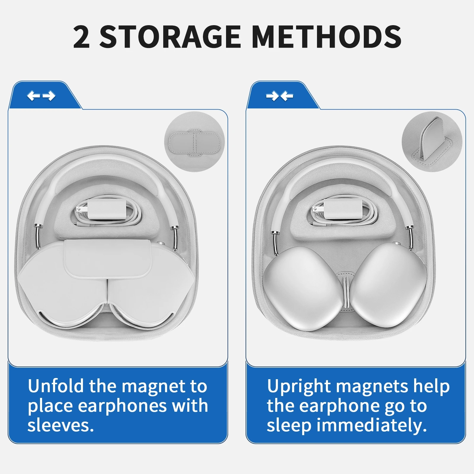 Yinke Reiseetui für Apple AirPods Max, unterstützt den Schlafmodus, doppeltes Reißverschlussdesign, stoßfestes EVA-Material mit kratzfestem Samt-Innenfutter. – Detail 12