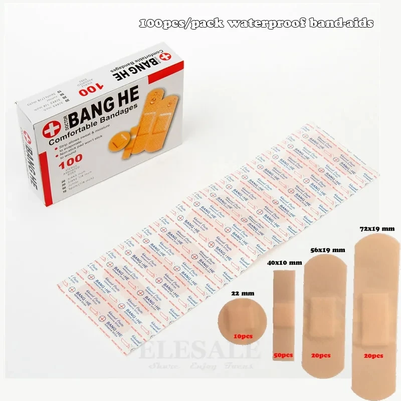 방수 밴드 보조제 붕대, 가정 여행 응급 처치 키트, 응급 처치 의료, 항균 상처 석고, 멀티 사이즈, 팩 당 100 개