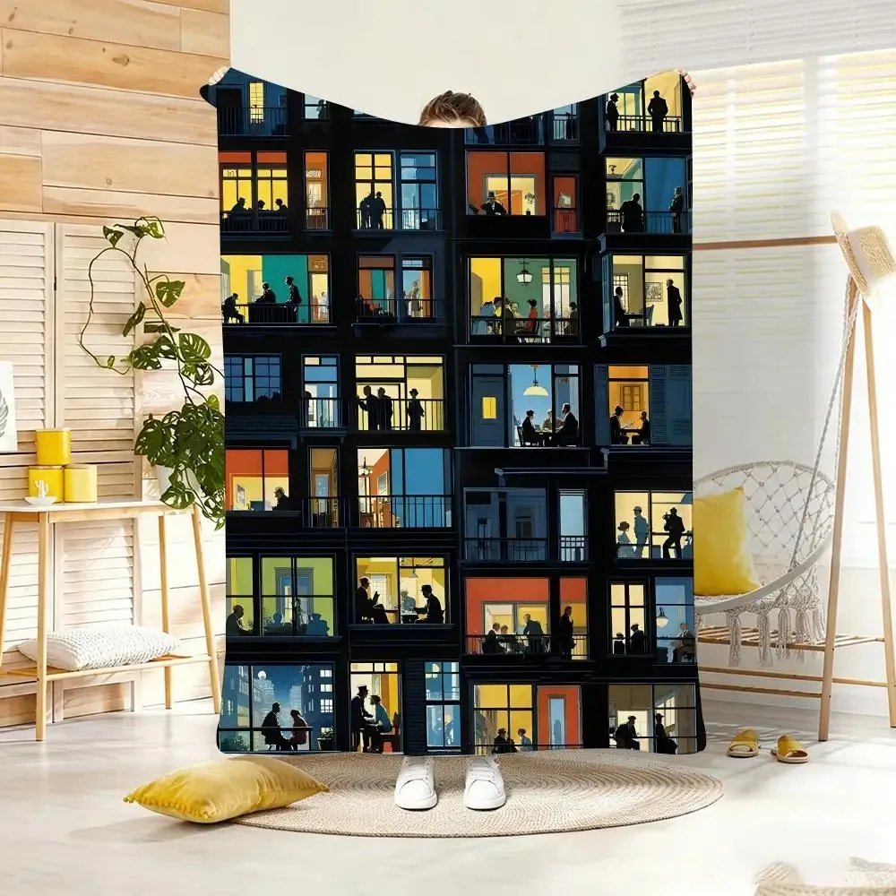 Human Silhouette Nighttime Window Scene Throw Lightweight  Flannel Blanket Soft Skin-friendly for Summer Cooling