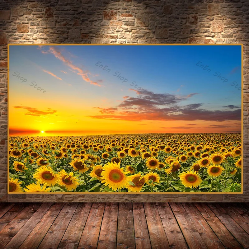Sunflower Field At Sunset  Art Posters and HD Prints Home Wall Canvas Paintings for Living Room Aesthetics Decoration No Frame