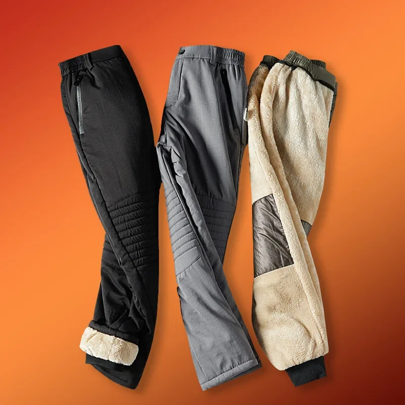 New Male Zip Pockets Winter Men's Pants Thick Fleece Liner Graphene Fabric Knee Warm Straight Casual Pants Thermal Trousers Male