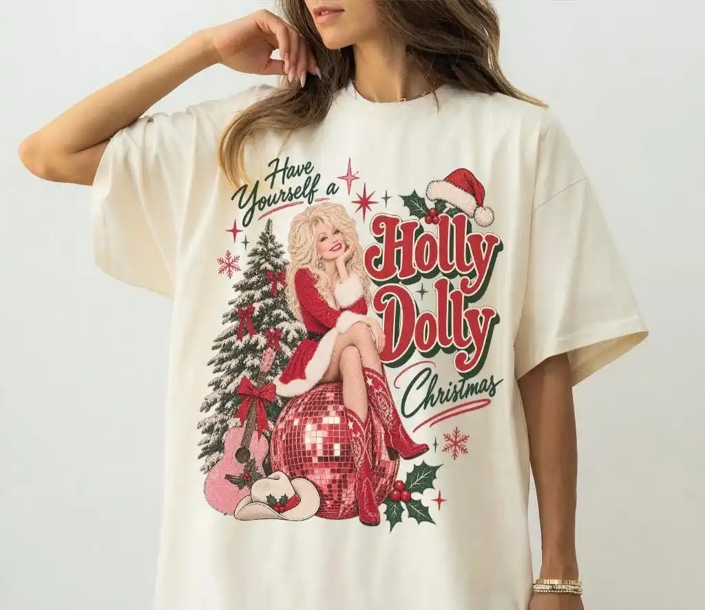 T-shirt de Noël vintage pour femmes et hommes, t-shirts classiques à l’effigie de Dolly, idéal comme cadeau pour les fans, t-shirts décontractés sur le thème de la musique country.