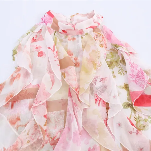 Top elegante con scollo all'americana decorativo a strati con stampa floreale alla moda