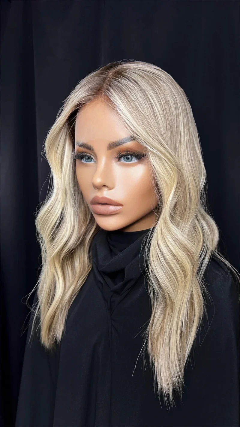 Honey Rooted Platinum blonde wig Synthetic Futura Mixed with Human Hair Wigs Natural WAve Cosplay Party Wig Premium Skin Wig