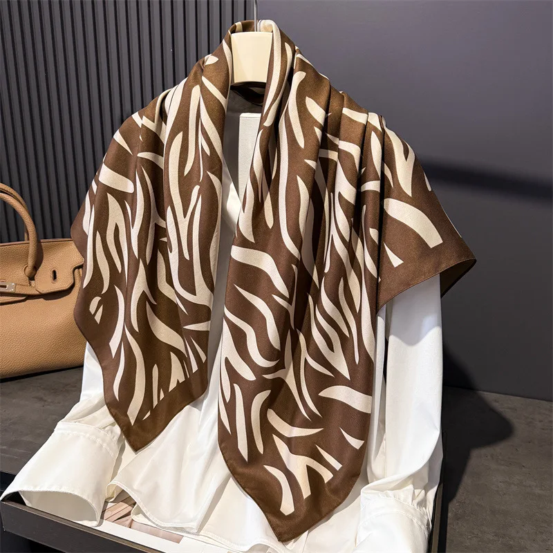 

2025 Luxury Brand Square Scarf Design Shawl Wrap 90cm Print Twill Silk Women Hijab Female Foulard Headband Bandana