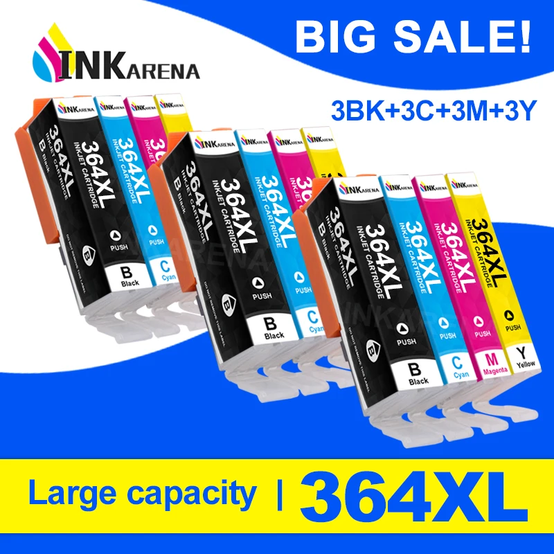 INKARENA 12Pcs For HP 364 XL HP364 ink Cartridge 364XL Compatible For HP 5520 5522 5524 6515 3070A 3520 3522 4620 Printer