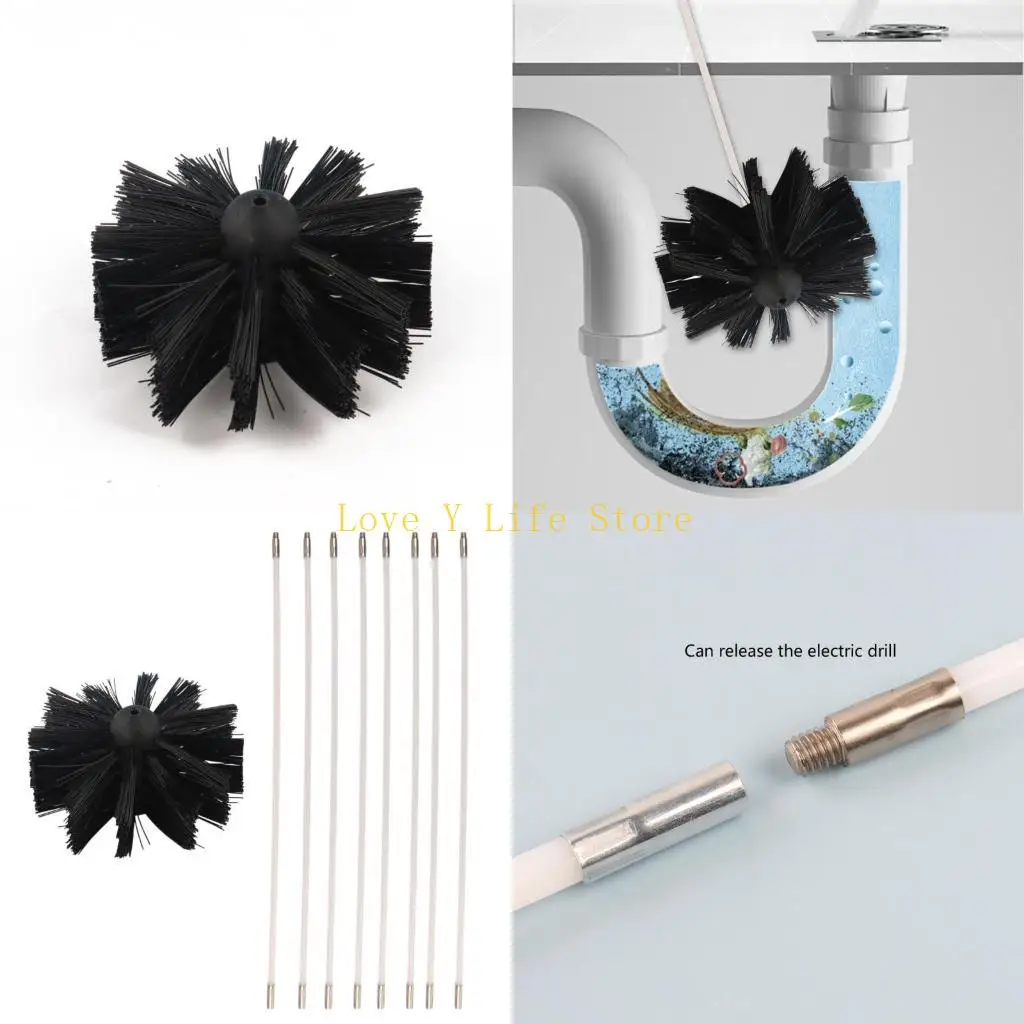 

L74C Efficient Cleaning with Long Handle Flexible Rod and Brushes for Chimney and Dryer Pipe Fireplaces Wall Vent Systems