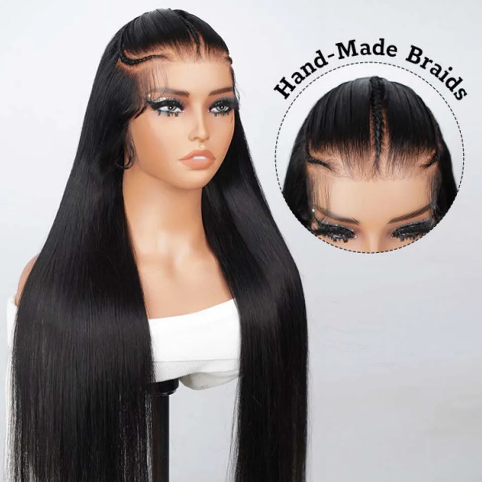 Beliself Pre Braided Straight Human Hair 13x6 HD Lace Frontal Wig Pre Cut HD Lace Wig Ready to Go 250 Density Human Hair Wigs