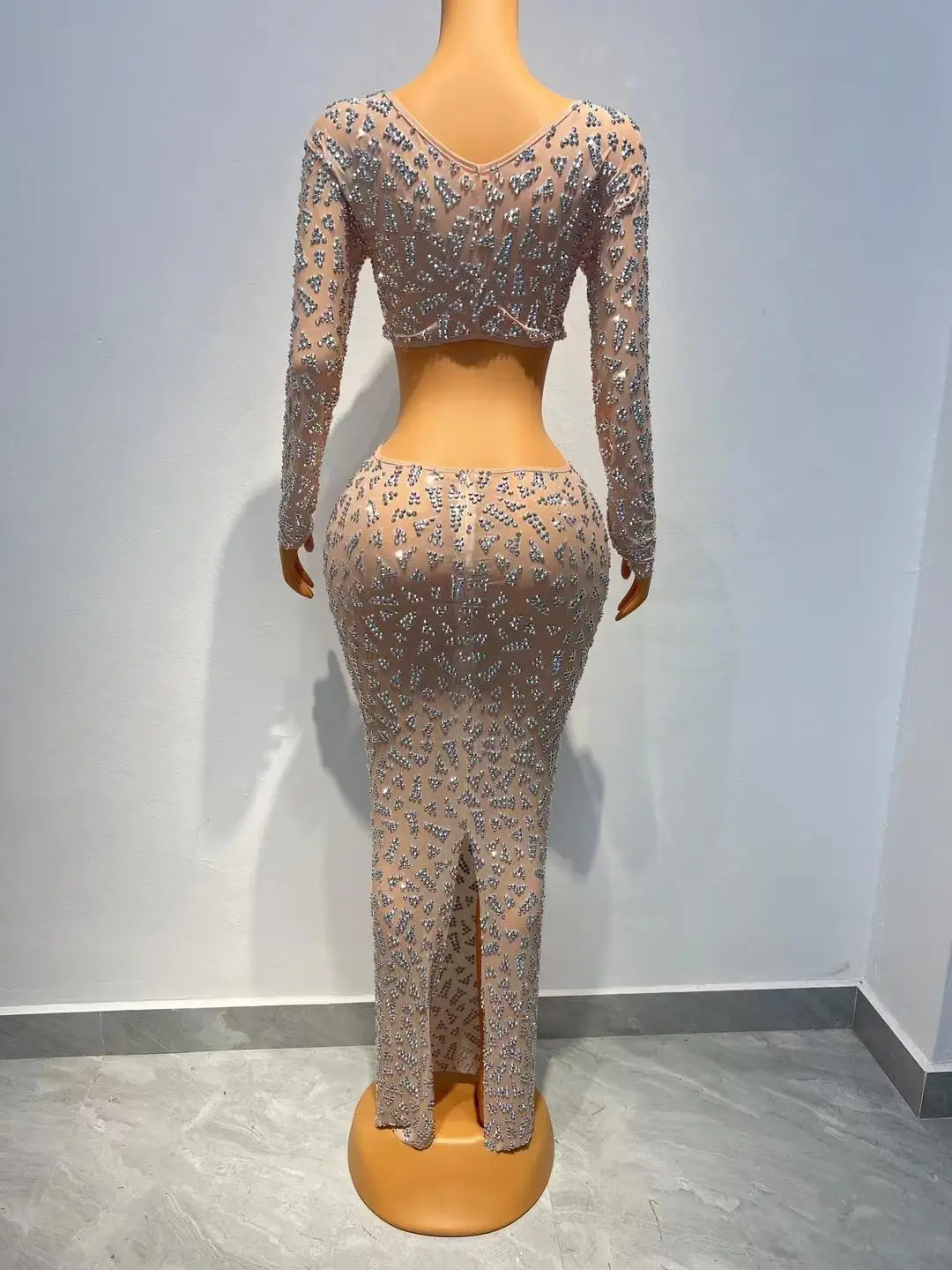 Femmes Sexy Couture maille célébrer robe de soirée anniversaire bal Photo Shoot porter brillant strass col en V longue robe Xingzhuang